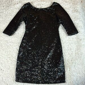 Ruby Rox Black Sequin Bodycon Dress, size Medium, Stretchy, Lined